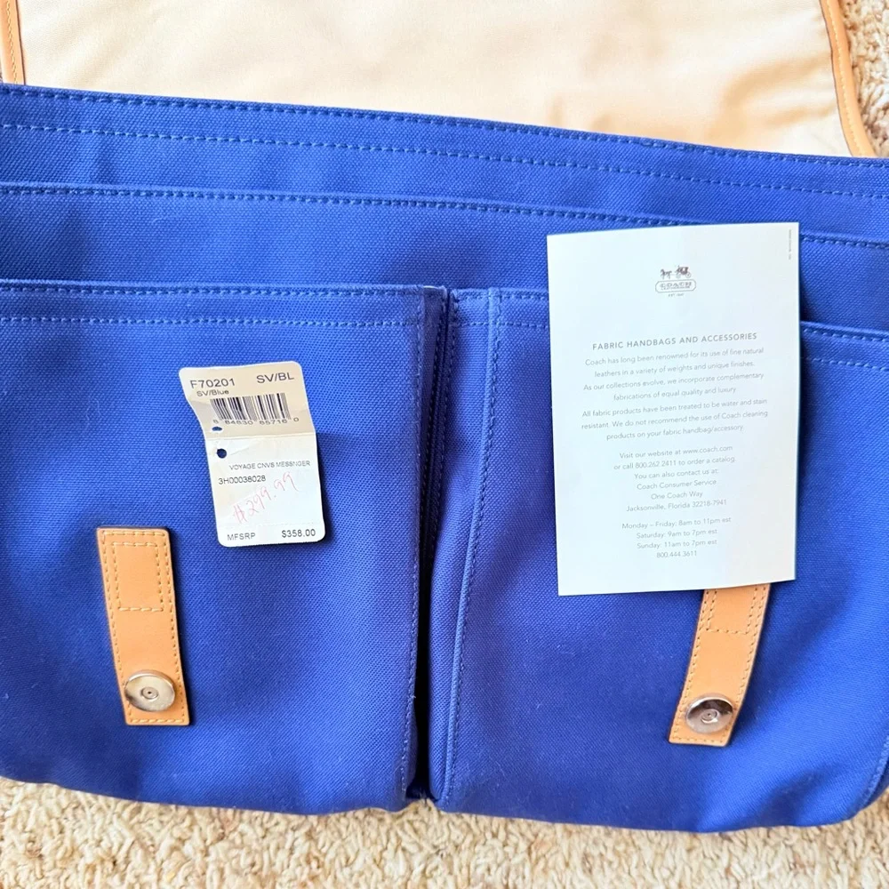 Vintage Coach Voyager Blue Canvas Messenger Bag Stripe